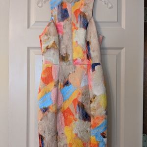 Sleeveless watercolor brocade sheath dress